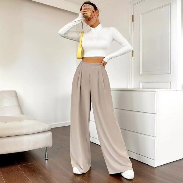 Elegant High Waist Wide Leg Straight Casual Pants - Image 3
