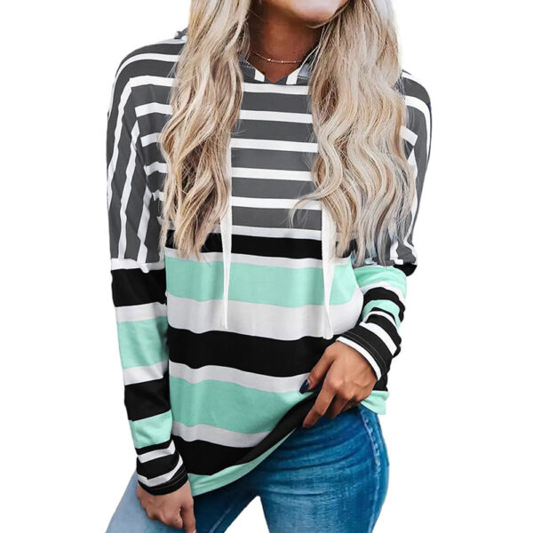 Women's Striped Hooded Long Sleeve Loose Casual Sweatshirt - Image 4