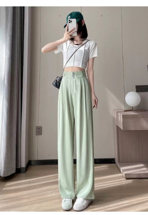 Green Ice Silk Wide-leg Pants Women's Summer Thin High Waist - Image 6