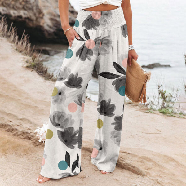Women's Casual Wide-leg Cotton And Linen Printed Loose Trousers - Image 9