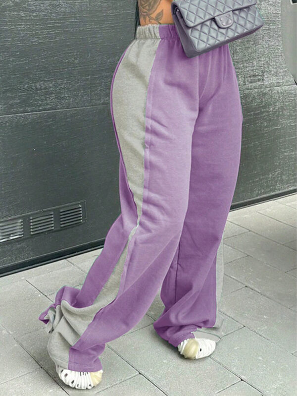 Women's Elastic Waist Colorblock All-matching Straight Wide Leg Sweatpants - Image 6