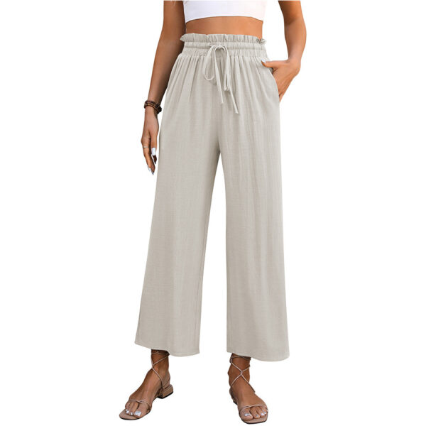 Drawstring High Waist Straight Pants Summer Casual Solid Color Loose Wide Leg Trousers For Womens Clothing - Image 4