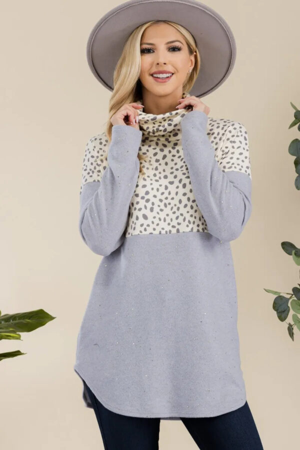 Celeste Full Size Curved Hem Printed Turtleneck Long Sleeve Blouse - Image 3