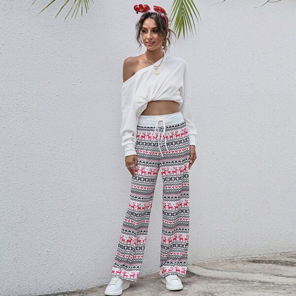 Christmas Print Pants Women Fashion Casual Drawstring Trousers With Christmas Snowflake Tree Elk Print - Image 9