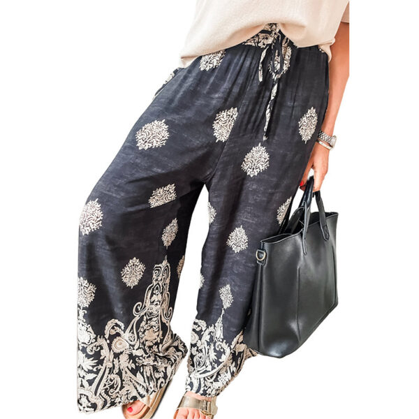Autumn Vintage Printed Fashion Loose Drawstring High Waist Casual Pants For Women - Image 2