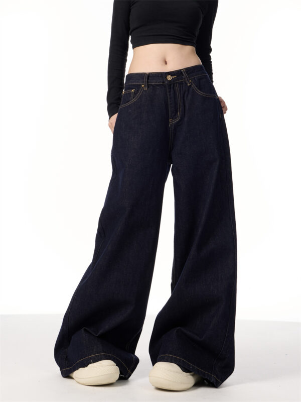 American Retro Wide Leg Dark Blue Jeans - Image 6