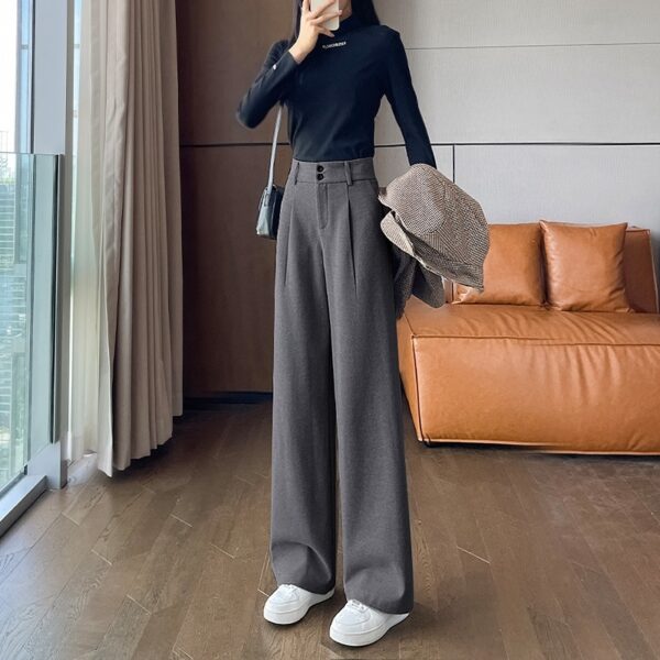 Gray Woolen Wide-leg Pants Autumn And Winter High Waist Drooping Casual Straight-leg - Image 6
