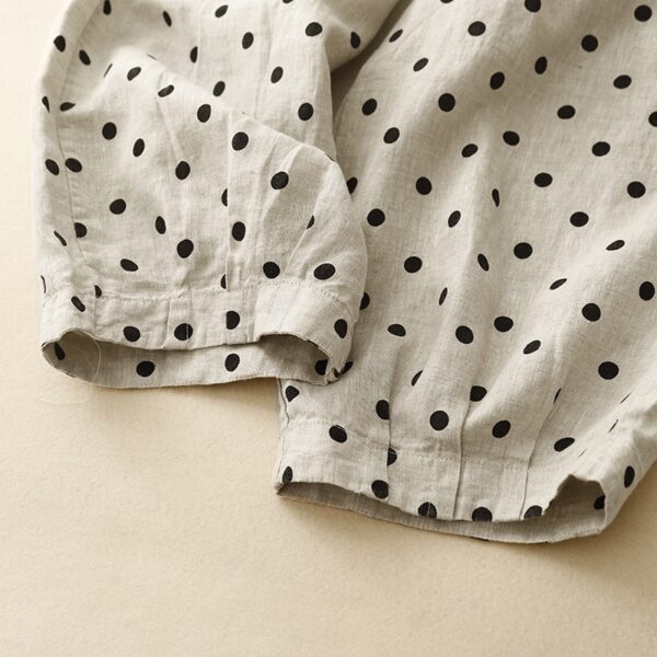 Cotton Hemp Polka Dots Tied Elastic Waist Harem Pants For Women - Image 5