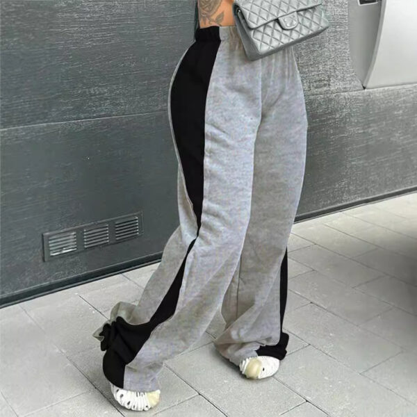 Women's Elastic Waist Colorblock All-matching Straight Wide Leg Sweatpants - Image 9