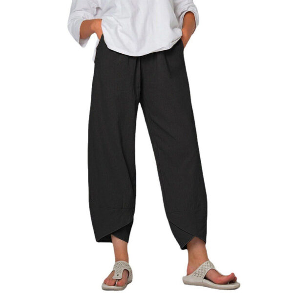 Cotton And Linen Wide Leg Pants Solid Color High Waist Loose Casual Trousers For Women - Image 8