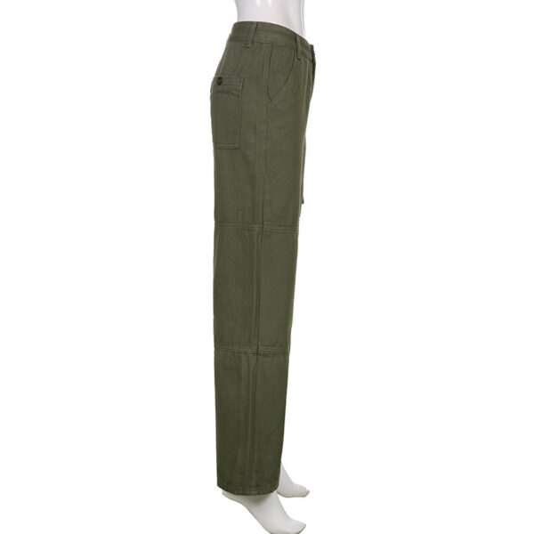 Casual Straight Solid Color Pocket Panel Cargo Trousers - Image 2