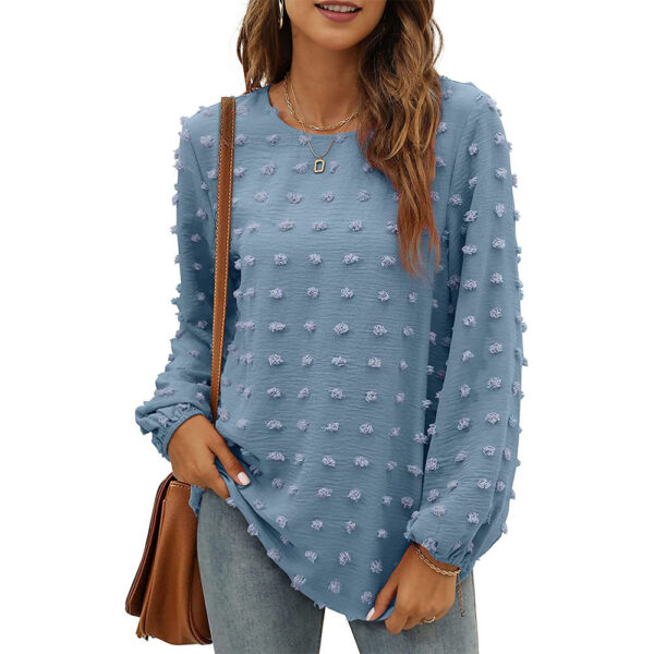 Fashion Jacquard Long-sleeved Round Neck T-shirt Casual Loose Pullover Top Womens Clothing - Image 6