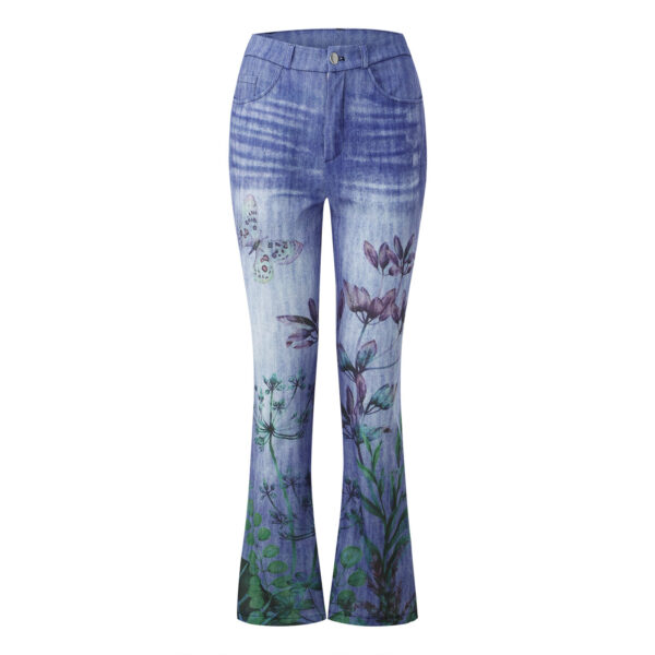 Imitation Jeans Plus Size Women's Casual Pants Floral Thin Trousers - Image 9