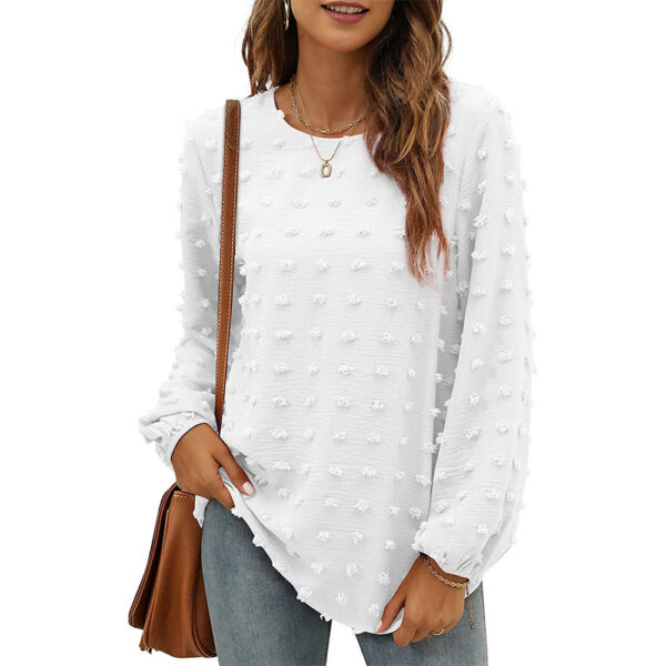 Fashion Jacquard Long-sleeved Round Neck T-shirt Casual Loose Pullover Top Womens Clothing - Image 7