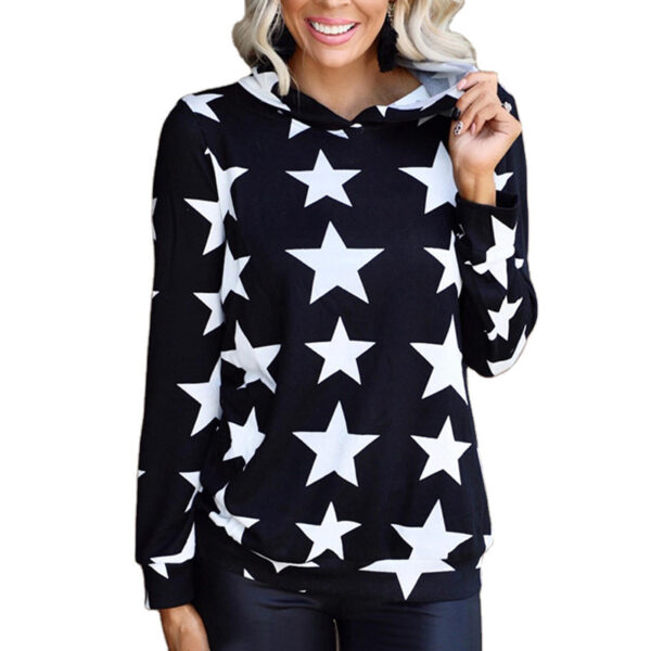 Hooded Long Sleeve Loose Sweatshirt with Pentagram - Image 2