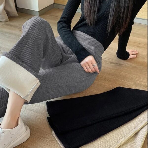 All-matching Straight Casual Fleece And Thick Slightly Flared Wide-leg Pants For Women - Image 10