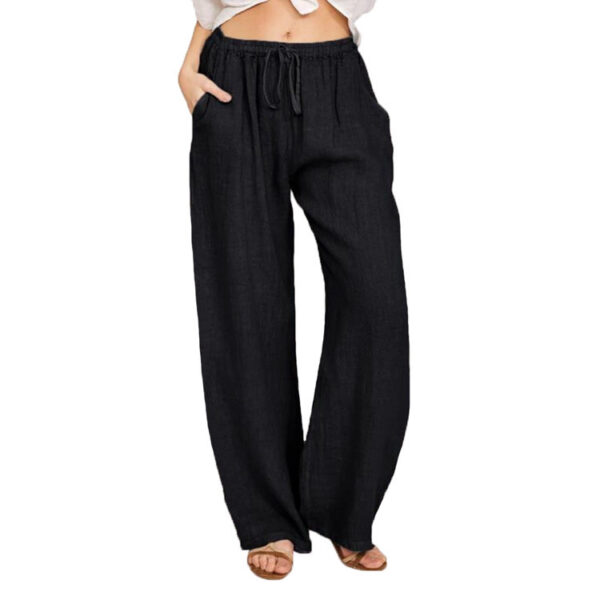 Soft Casual Drawstring Tie Trousers Summer Elastic Waist Loose Jogger Pants With Pockets - Image 5