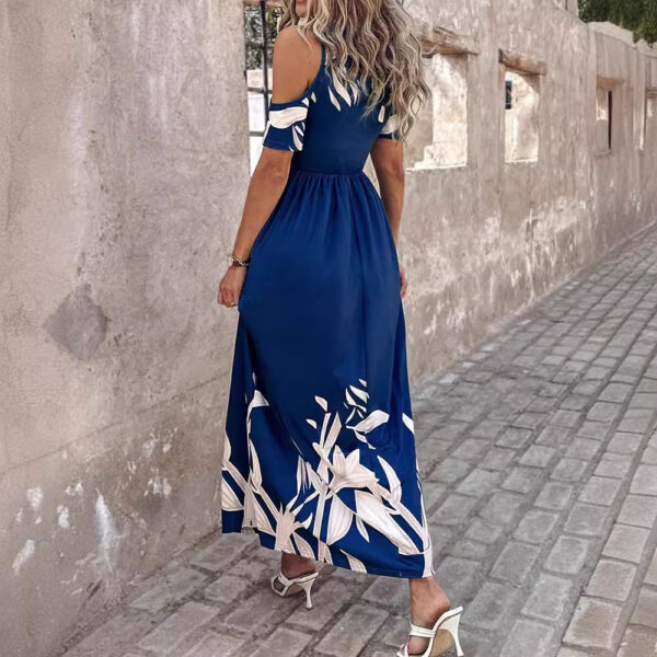 Fashion Shoulder-baring Printed Waist-controlled Long Dress - Image 4