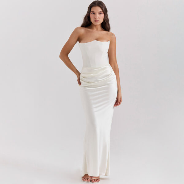 Fishbone Bandeau Slim-fit Backless Autumn And Winter Velvet Dress Black Evening Gown - Image 8