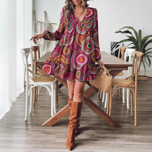 Fashion Printed Long Sleeve Dress Elegant Women - Image 5
