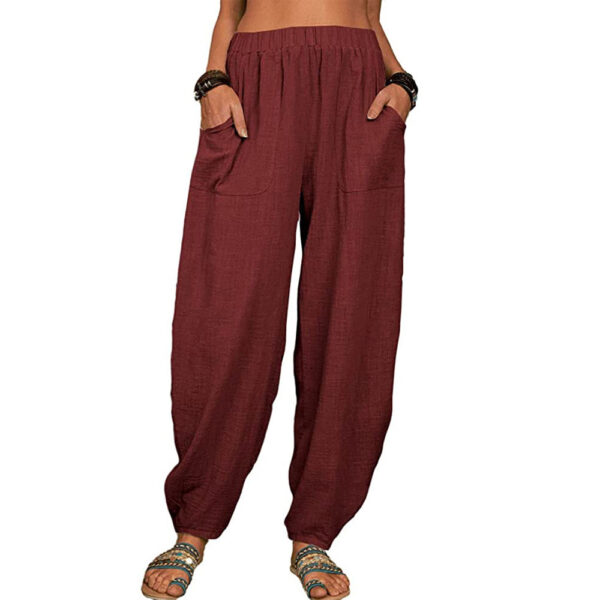 Casual Loose Harem Pants Summer Fashion Solid Color Pockets Trousers Womens Clothing - Image 6