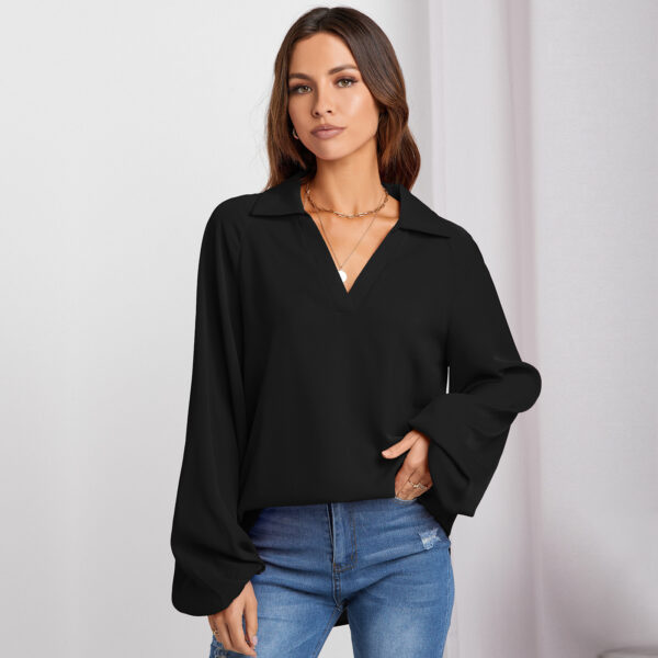 Women's Solid Color V-neck Shirt With A Niche Design - Image 7