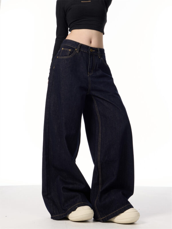American Retro Wide Leg Dark Blue Jeans - Image 7