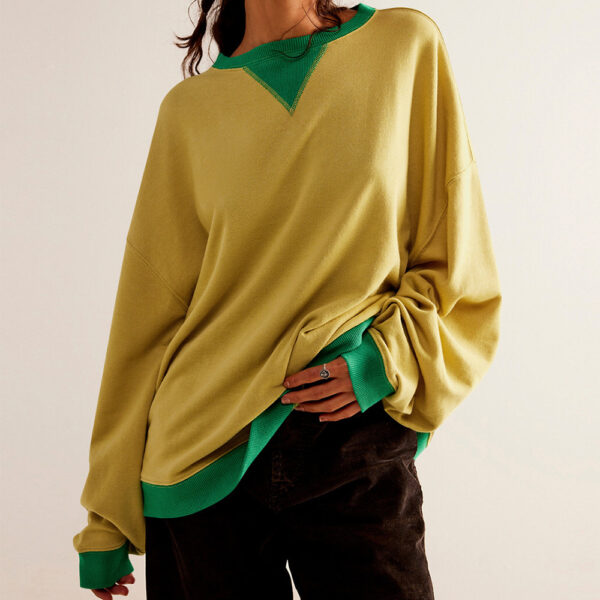Fashion Color-matching Pullover Sweatshirt Street Casual Loose Lantern Sleeve Tops Sports Womens Clothing - Image 10