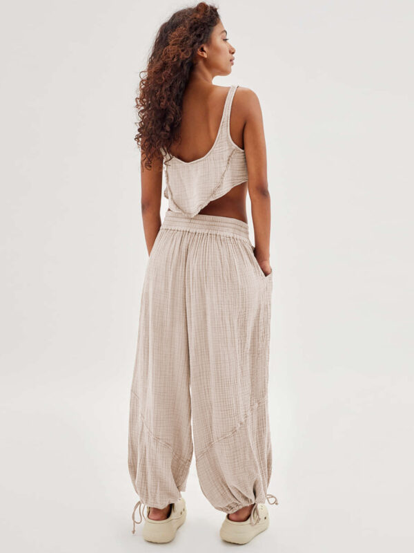 Loose Wide Leg Pants Women Drawstring Leggings Trousers - Image 10