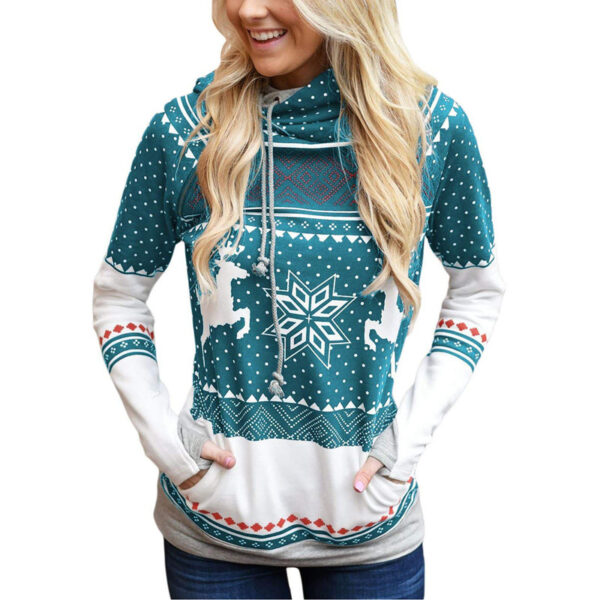 Long Sleeve Hooded Casual Sweater Women With Printed Pockets - Image 6