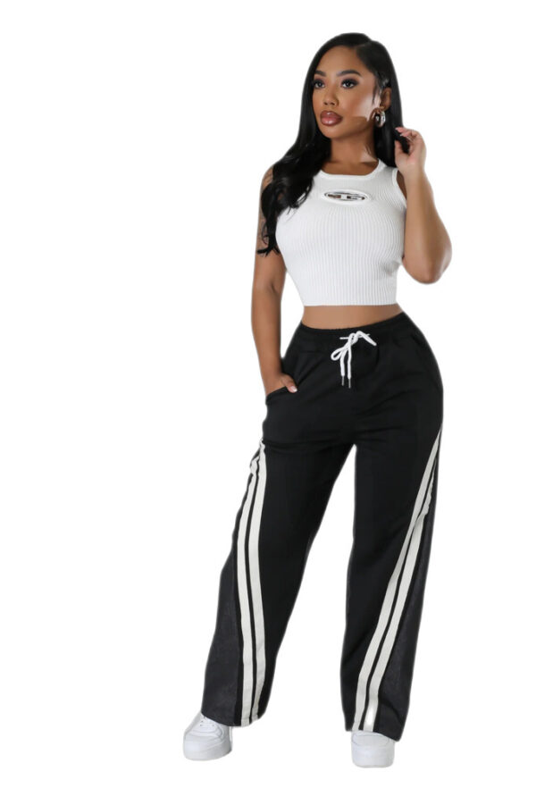 Versatile Contrast Color Diagonal Striped Waist-tight Sweatpants - Image 5