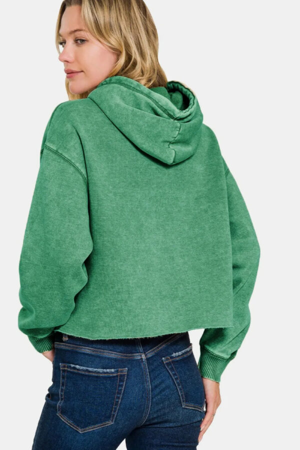Zenana Acid Wash Fleece Cropped Hoodie - Image 2