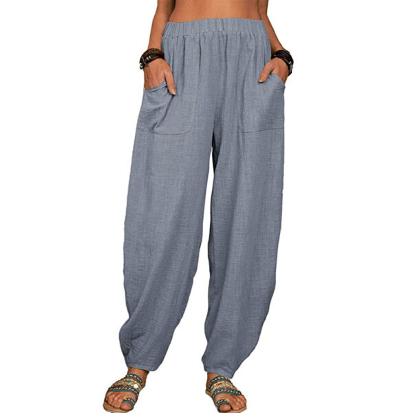 Casual Loose Harem Pants Summer Fashion Solid Color Pockets Trousers Womens Clothing - Image 2