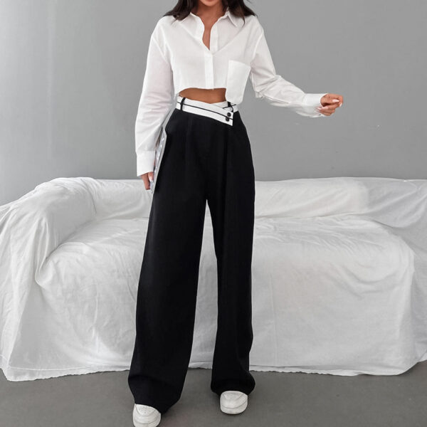 Commuter Color Suit Pants Women's Casual Drape Mop Pants Wide Leg Pants - Image 8