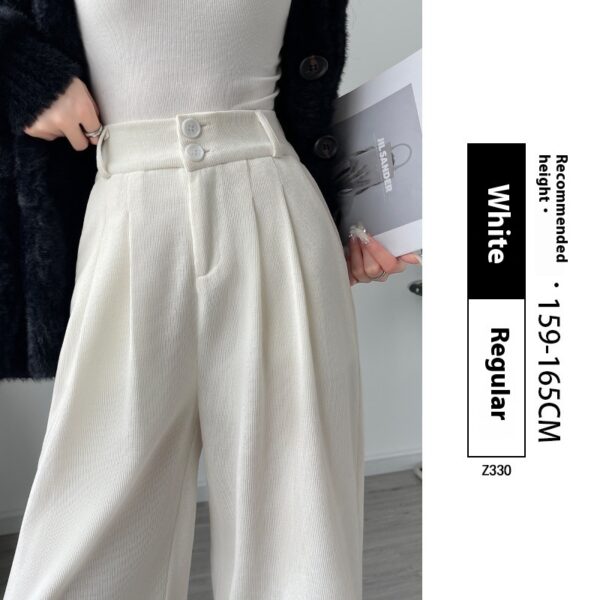 White Corduroy Wide-leg Pants Women's Narrow Straight - Image 2