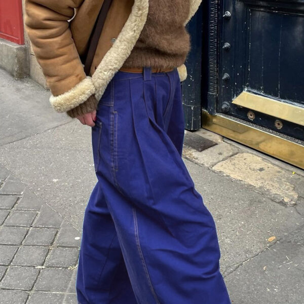 Double-pocket Blue Wide-leg Pants - Image 4