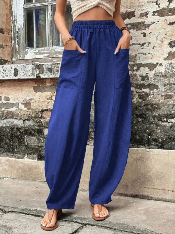 Women's Harem Pants With Pockets High Waisted Casual Beach Pants Loose Trousers Summer - Image 5