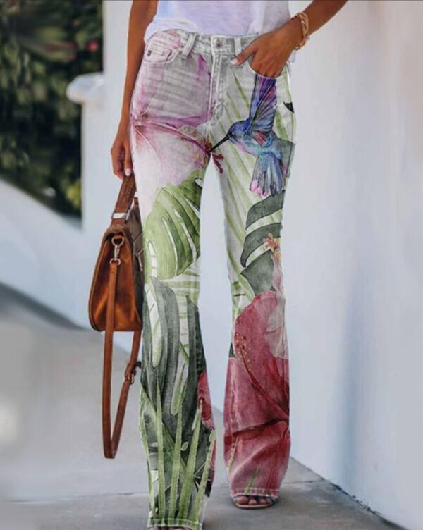 Imitation Jeans Plus Size Women's Casual Pants Floral Thin Trousers - Image 2