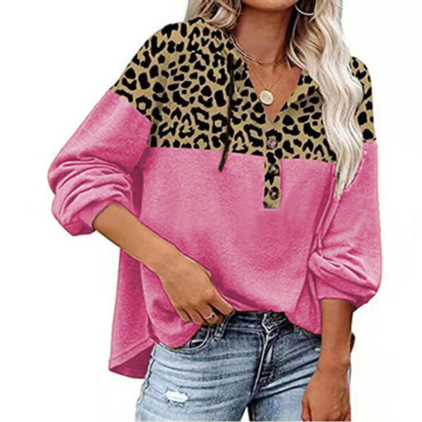 Women's Leopard Loose Casual Long Sleeve Hooded Sweatshirt - Image 4