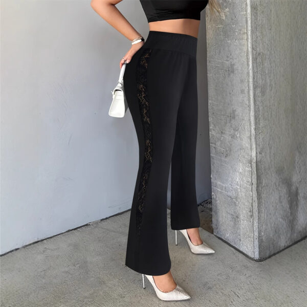 Punk Lace Stitching High Waist Slim Fit Bell-bottom Pants - Image 3