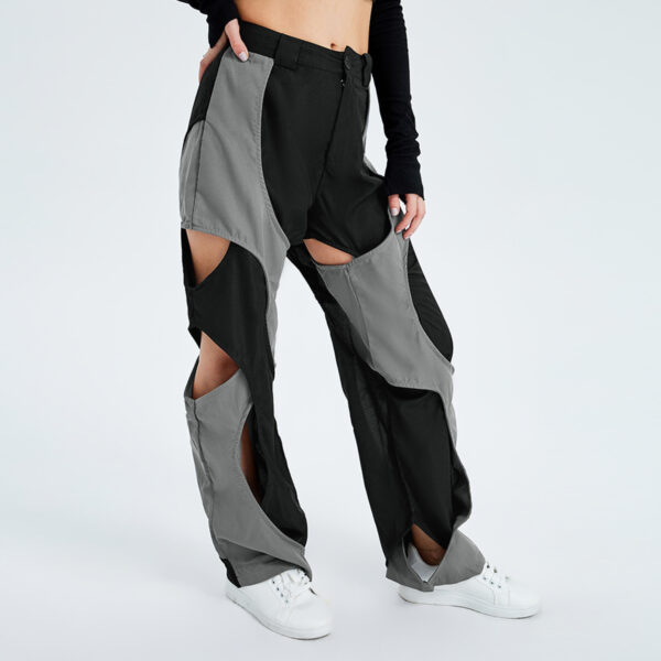 Sports Fashion High Waist Lace-up Color Contrast Breasted Loose Casual Woven Pants - Image 6