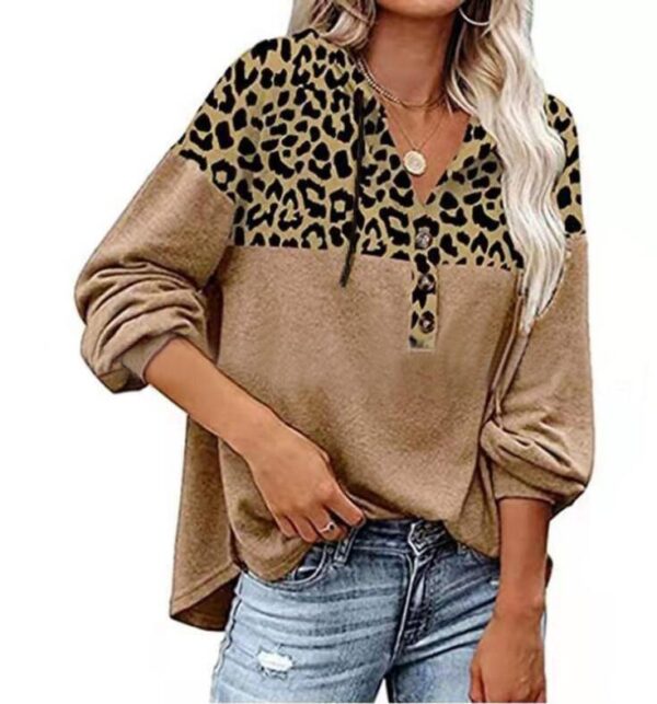Women's Leopard Loose Casual Long Sleeve Hooded Sweatshirt - Image 6