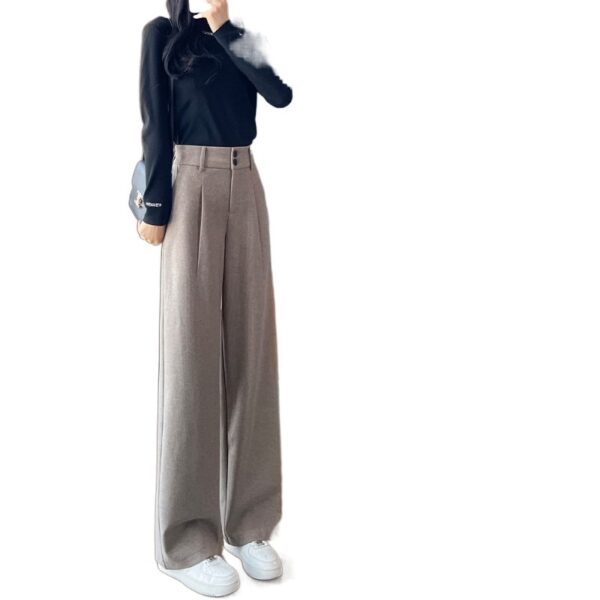 Gray Woolen Wide-leg Pants Autumn And Winter High Waist Drooping Casual Straight-leg - Image 9