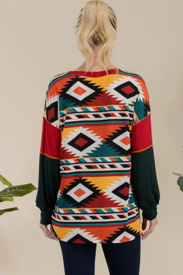 Celeste Full Size Exposed Seam Printed Color Block T-Shirt - Image 3