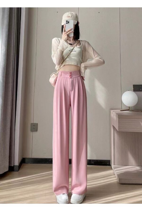 Green Ice Silk Wide-leg Pants Women's Summer Thin High Waist - Image 7