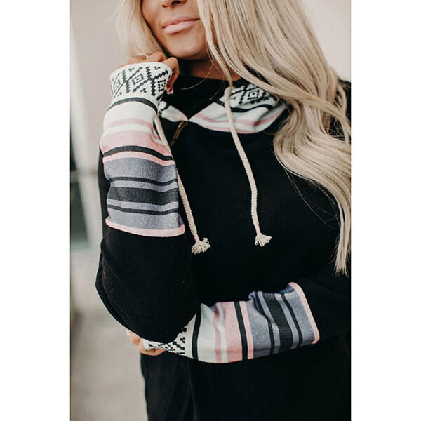 Women's Printed Stitching Thickened Versatile Hooded Sweater - Image 3