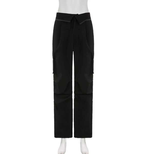 Solid Color Waist Cuff Lace Loose Cargo Pocket Lounge Pants - Image 6