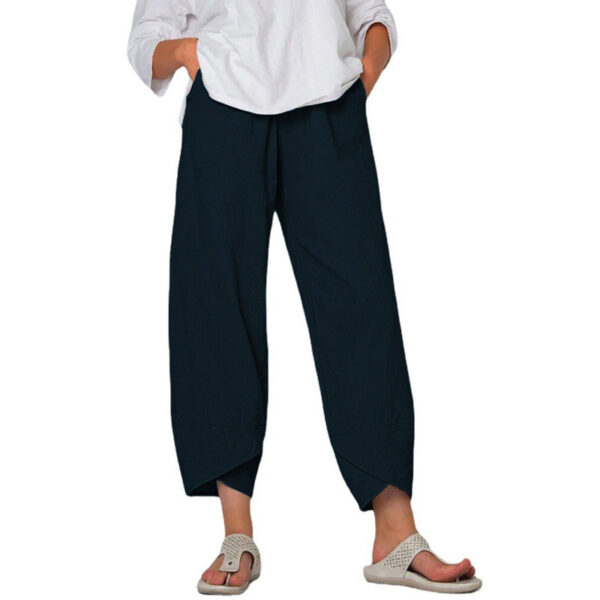 Cotton And Linen Wide Leg Pants Solid Color High Waist Loose Casual Trousers For Women - Image 2