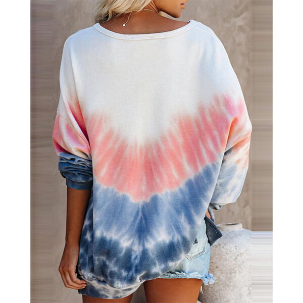 Women Printed Contrast Color Long-Sleeved Casual Loose Sweater - Image 3