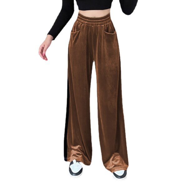 Suede Waistband Versatile Vertical Splicing Straight Trousers - Image 7